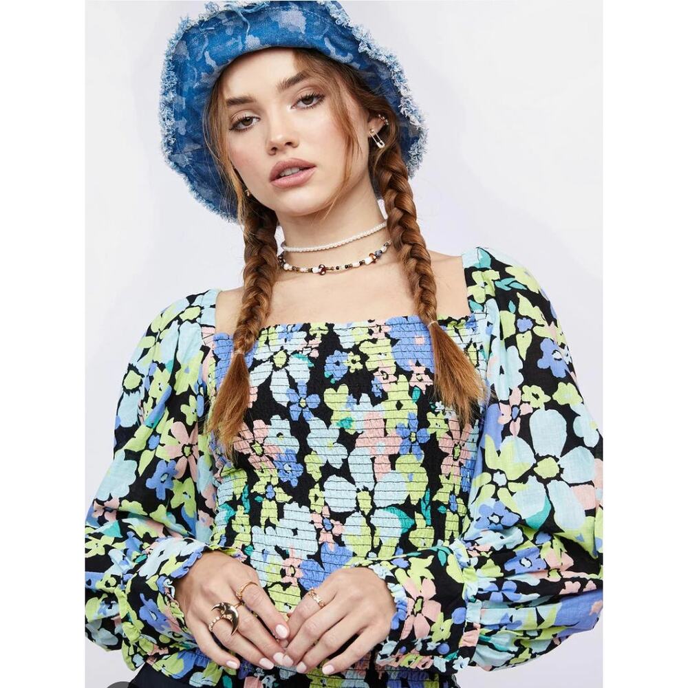 Free People Smocked Floral Top
